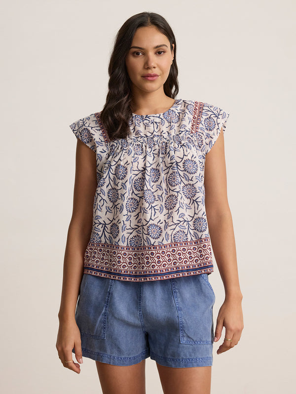 Selene Print Top - Cream Floral-Velvet-Over the Rainbow