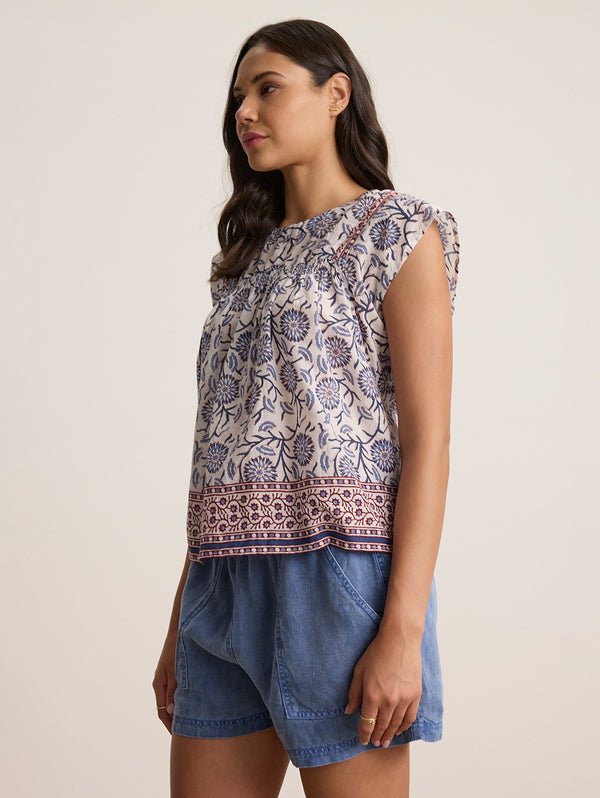 Selene Print Top - Cream Floral-Velvet-Over the Rainbow