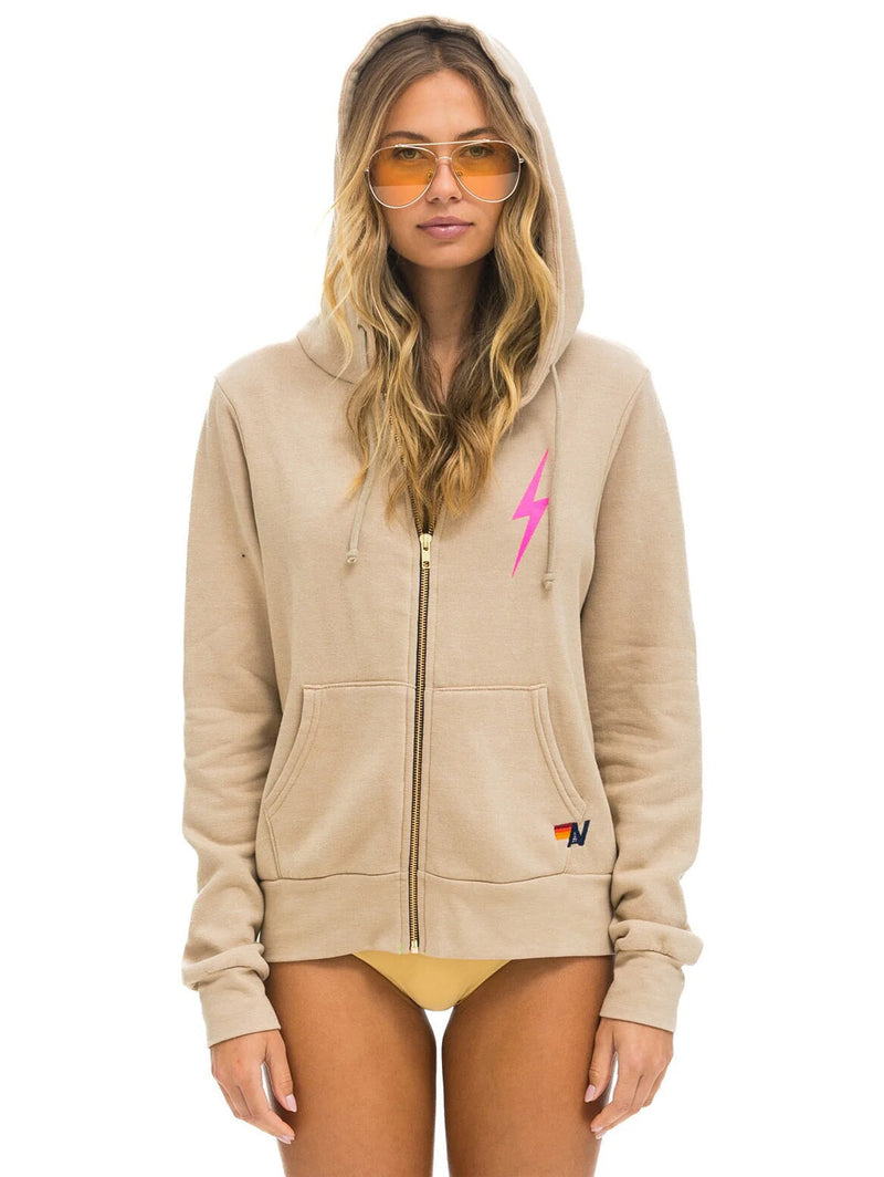 Bolt Zip Hoodie - Sand/Neon Pink-AVIATOR NATION-Over the Rainbow