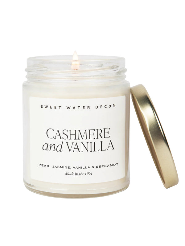 Cashmere and Vanilla Soy Candle - Clear Jar 9 oz-SWEET WATER DECOR-Over the Rainbow