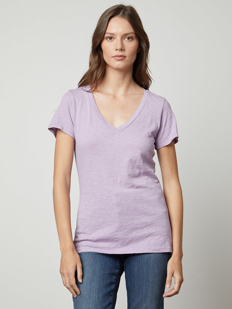 Lilith V-Neck T-Shirt - Dahlia-Velvet-Over the Rainbow