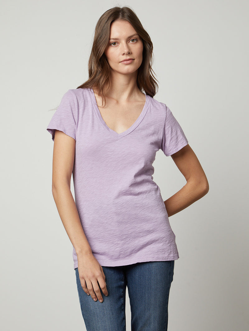 Lilith V-Neck T-Shirt - Dahlia-Velvet-Over the Rainbow