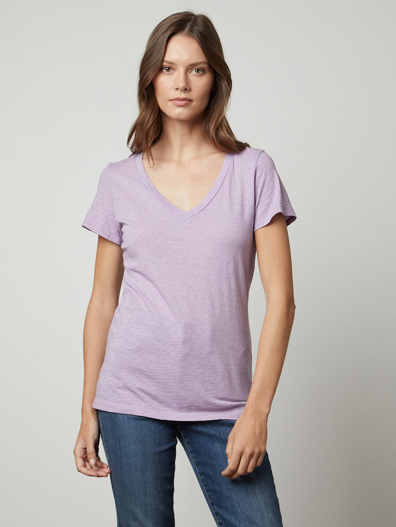 Lilith V-Neck T-Shirt - Dahlia-Velvet-Over the Rainbow