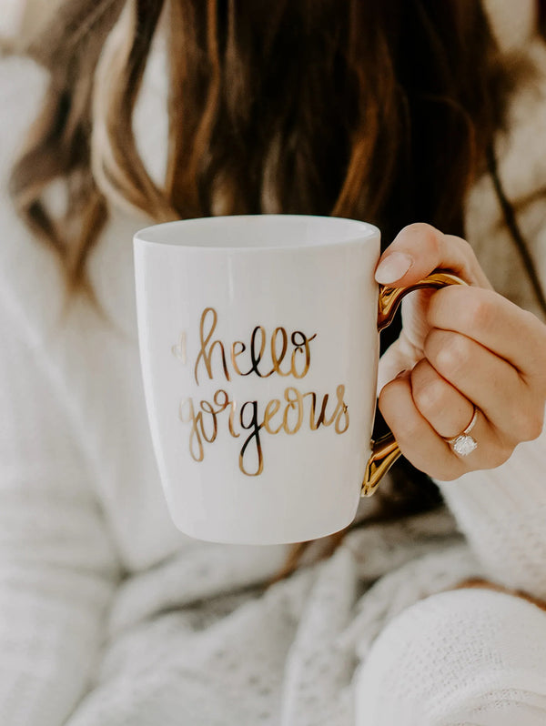 Hello Gorgeous Coffee Mug - Gold-SWEET WATER DECOR-Over the Rainbow