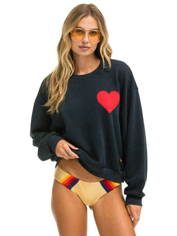 Heart Stitch Crew Sweatshirt - Charcoal