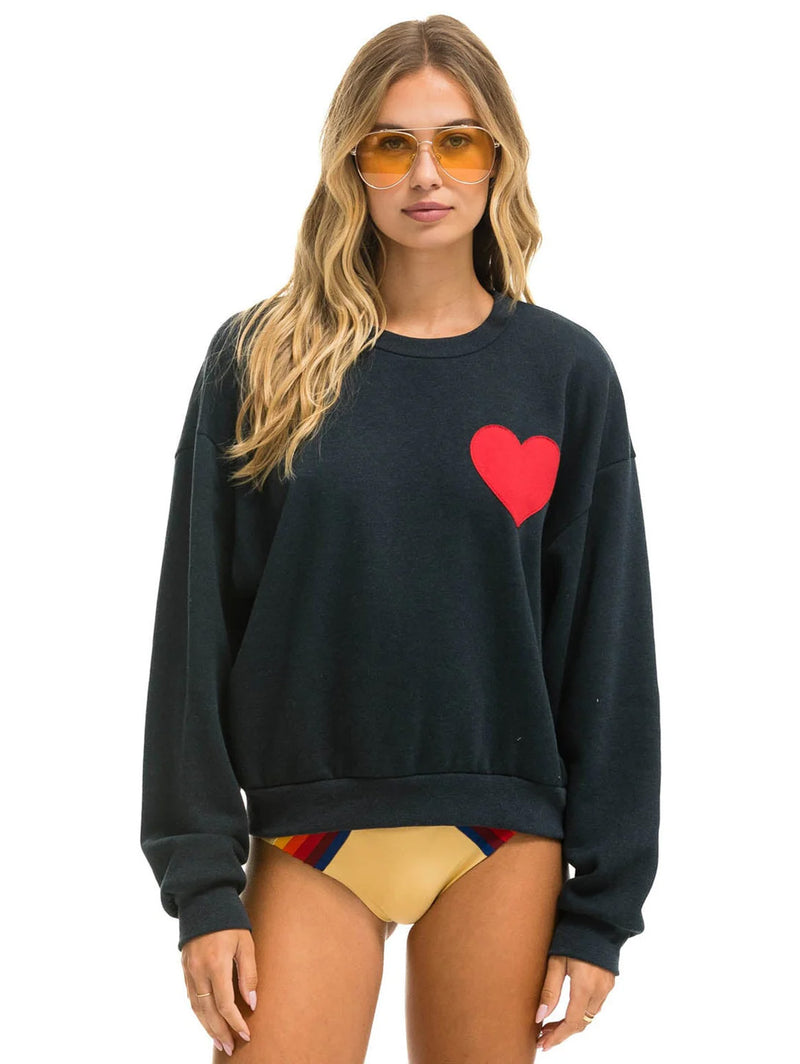 Heart Stitch Crew Sweatshirt - Charcoal