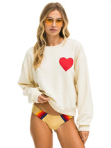 Heart Stitch Crew Sweatshirt - White-AVIATOR NATION-Over the Rainbow