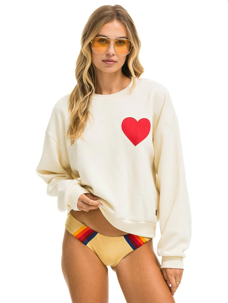 Heart Stitch Crew Sweatshirt - White-AVIATOR NATION-Over the Rainbow