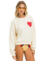 Heart Stitch Crew Sweatshirt - White-AVIATOR NATION-Over the Rainbow