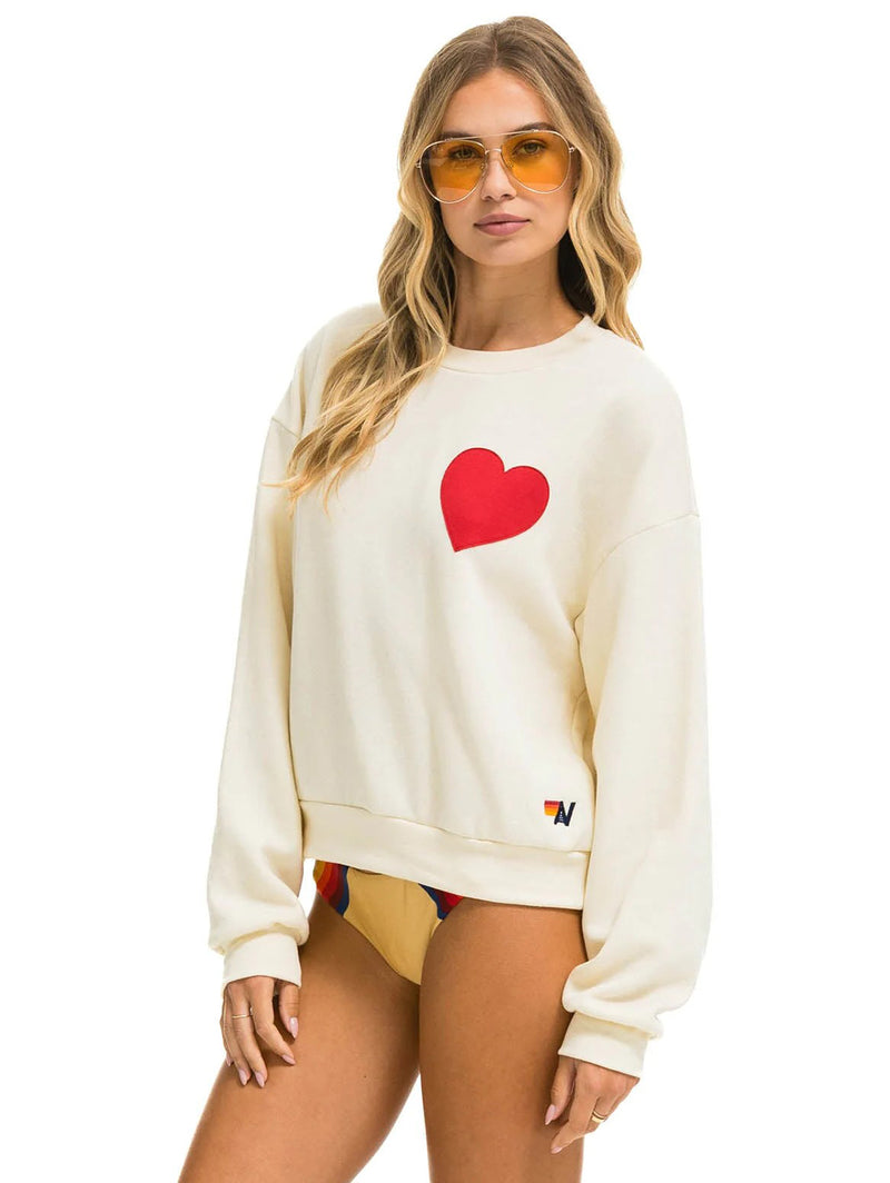 Heart Stitch Crew Sweatshirt - White-AVIATOR NATION-Over the Rainbow