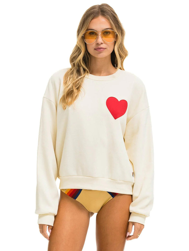 Heart Stitch Crew Sweatshirt - White-AVIATOR NATION-Over the Rainbow