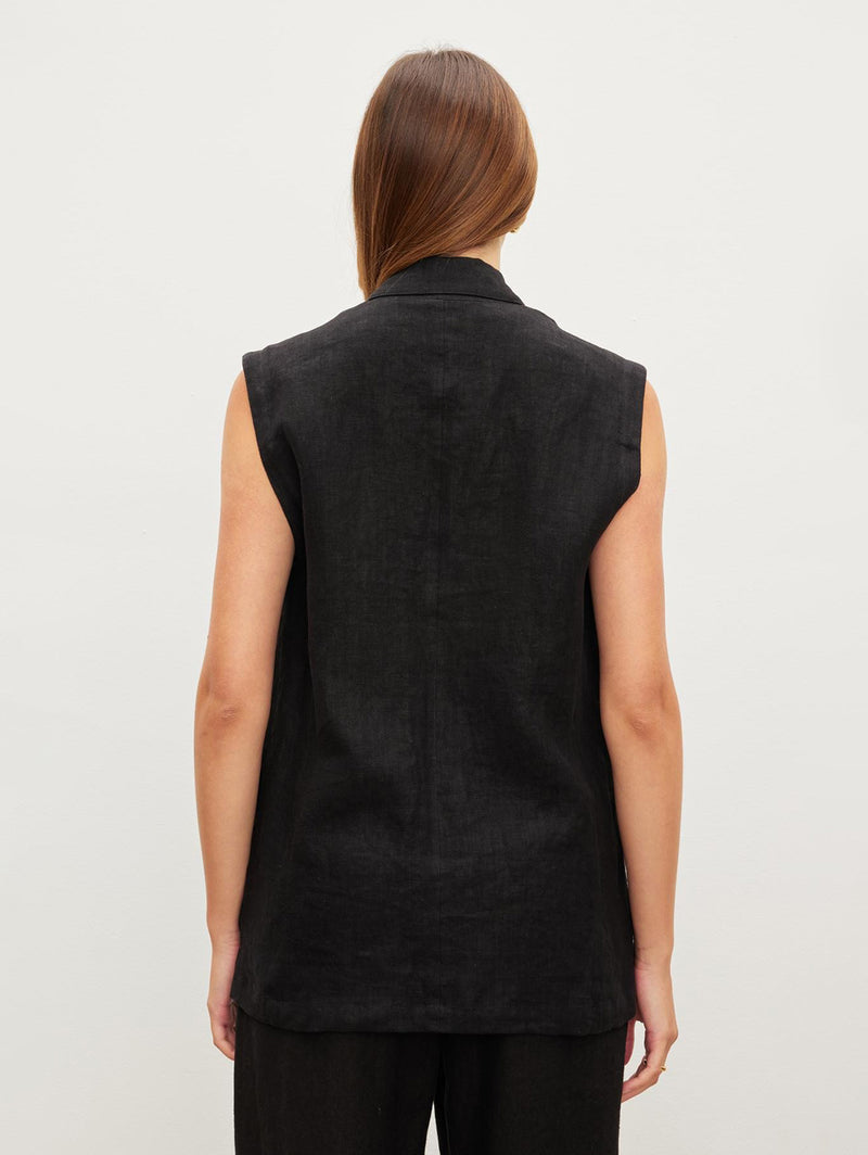 Bethan Linen Vest - Black-Velvet-Over the Rainbow