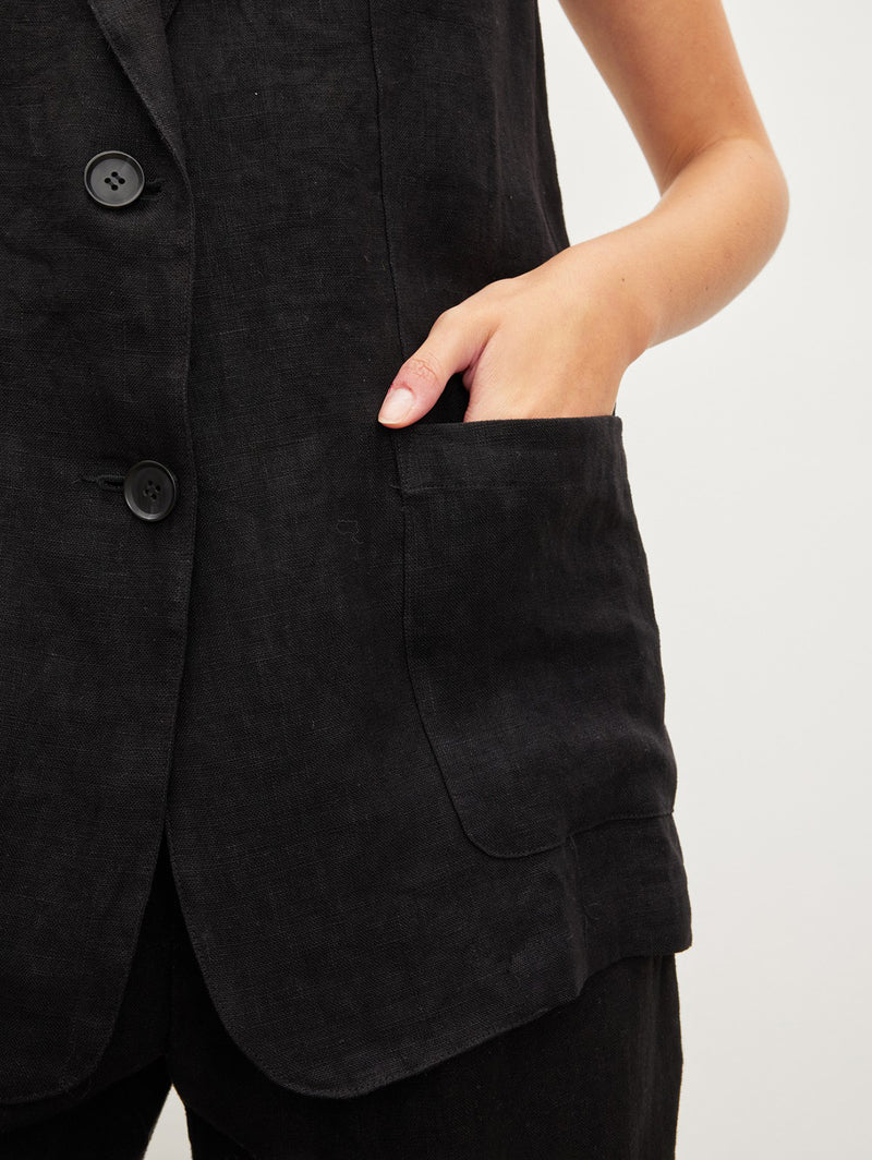 Bethan Linen Vest - Black-Velvet-Over the Rainbow