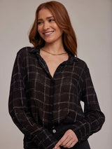 Hidden Placket Button Down Shirt - Stippled Plaid Print-Bella Dahl-Over the Rainbow