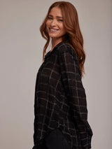 Hidden Placket Button Down Shirt - Stippled Plaid Print-Bella Dahl-Over the Rainbow