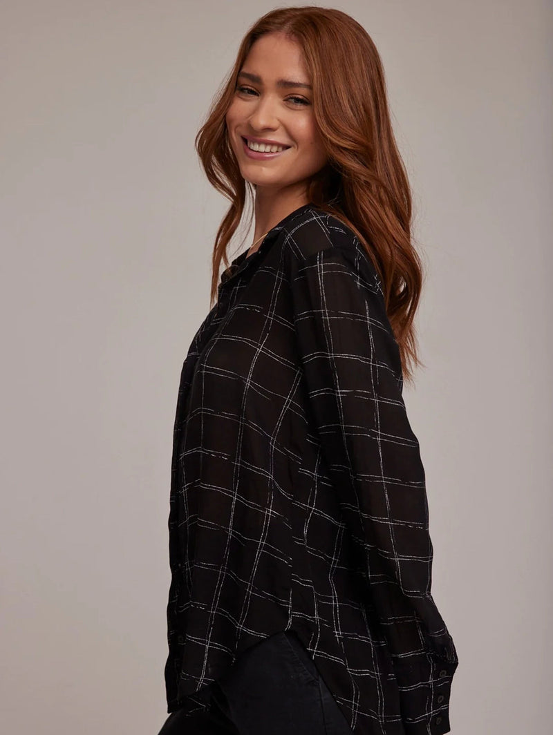 Hidden Placket Button Down Shirt - Stippled Plaid Print-Bella Dahl-Over the Rainbow