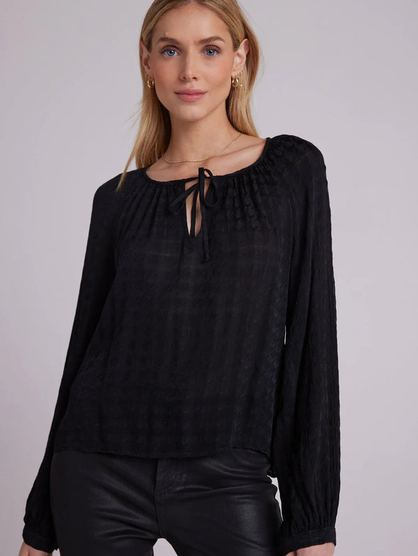 Houndstooth Tie Blouse - Black-Bella Dahl-Over the Rainbow