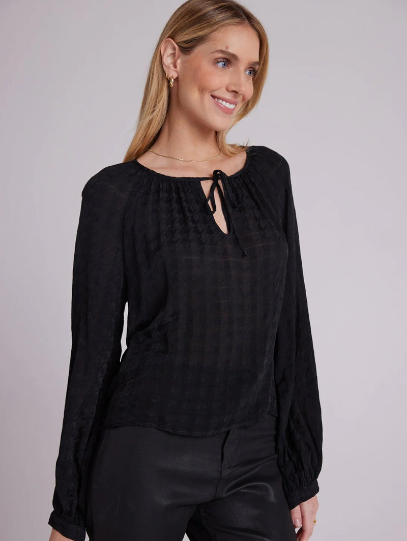 Houndstooth Tie Blouse - Black-Bella Dahl-Over the Rainbow
