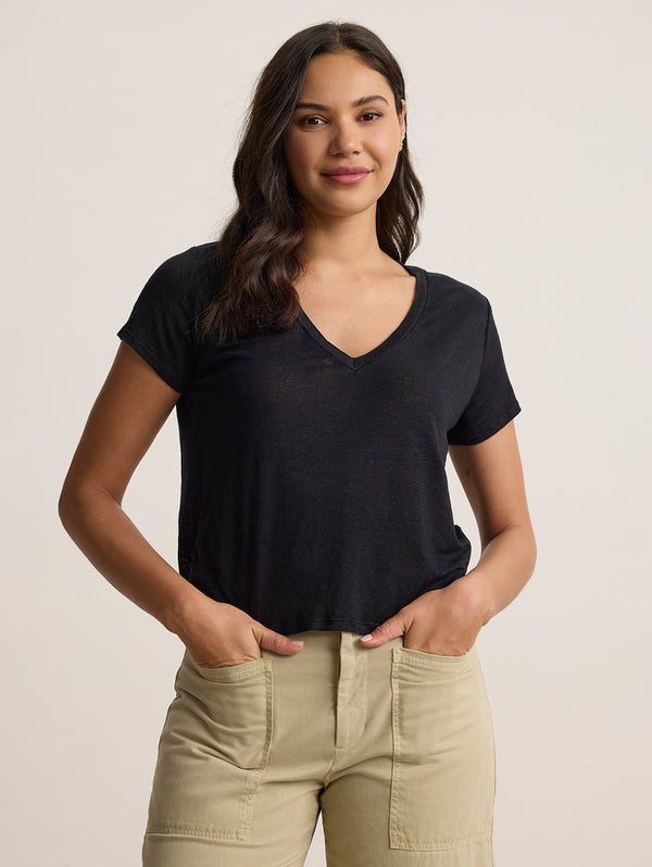 Amber Linen Short Sleeve V-Neck Tee - Ceramic-Velvet-Over the Rainbow