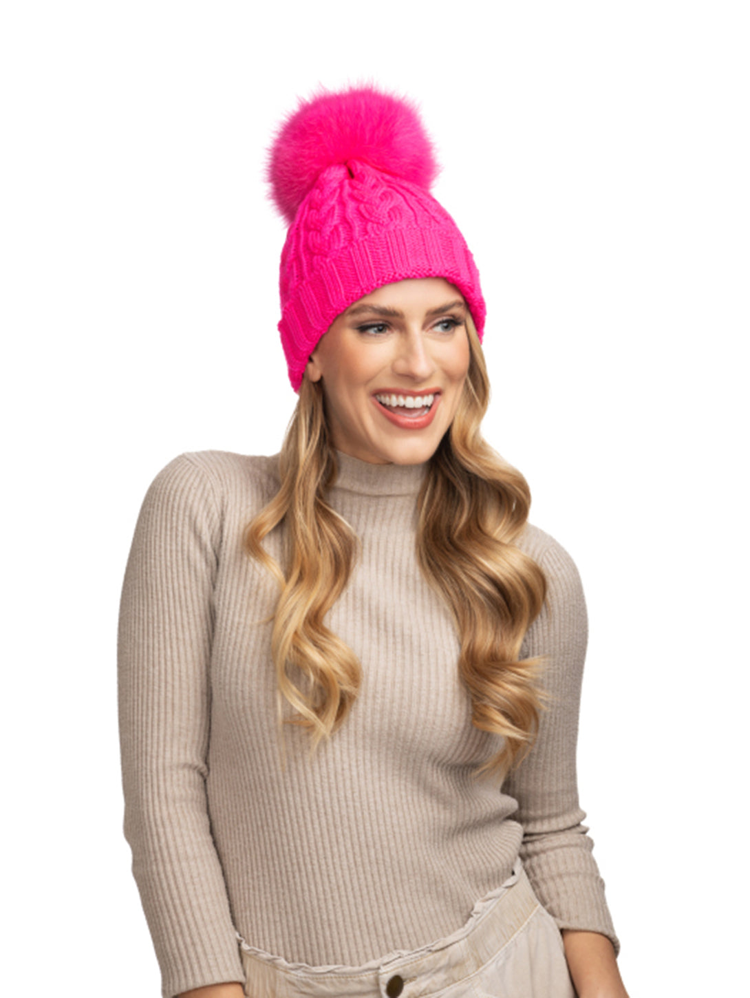 Charlie Cable Knit Hat - Neon Pink-Lindo F-Over the Rainbow