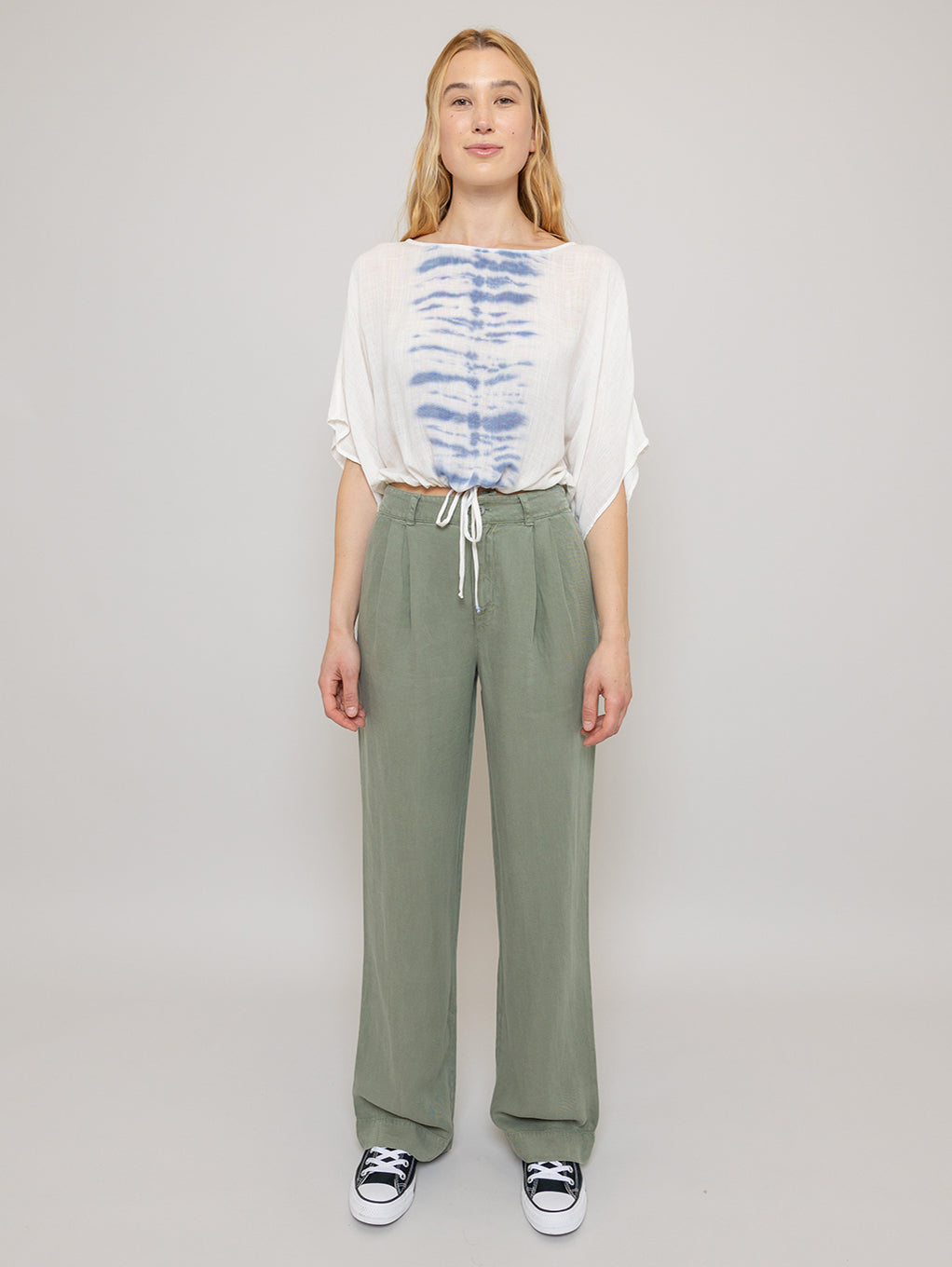 Greta Pleated Wide Pant - Army-Bella Dahl-Over the Rainbow