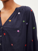 Aretha Embroidered Top - Navy-Velvet-Over the Rainbow