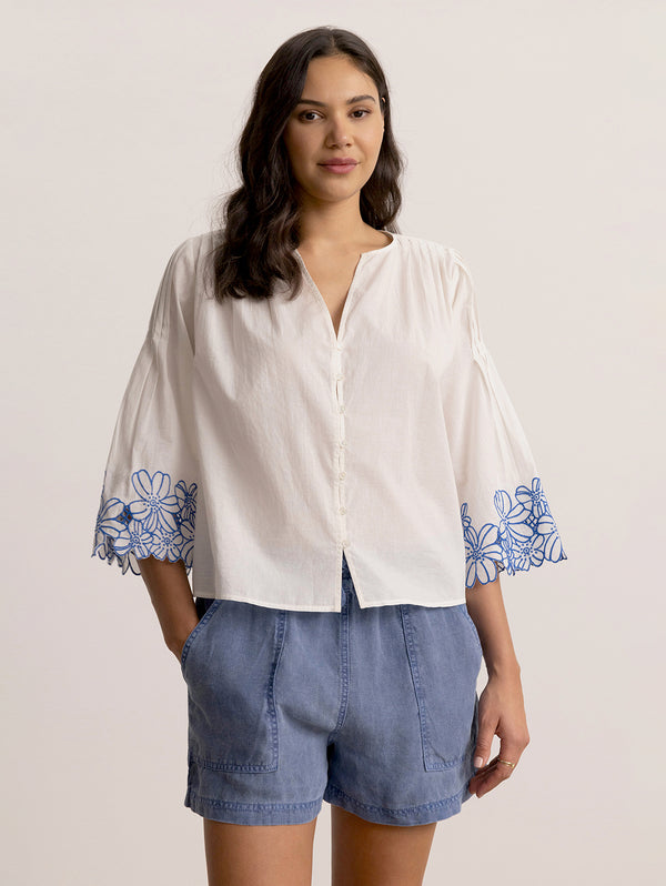 Blake Embroidered Shirt - Cream/Cobalt-Velvet-Over the Rainbow