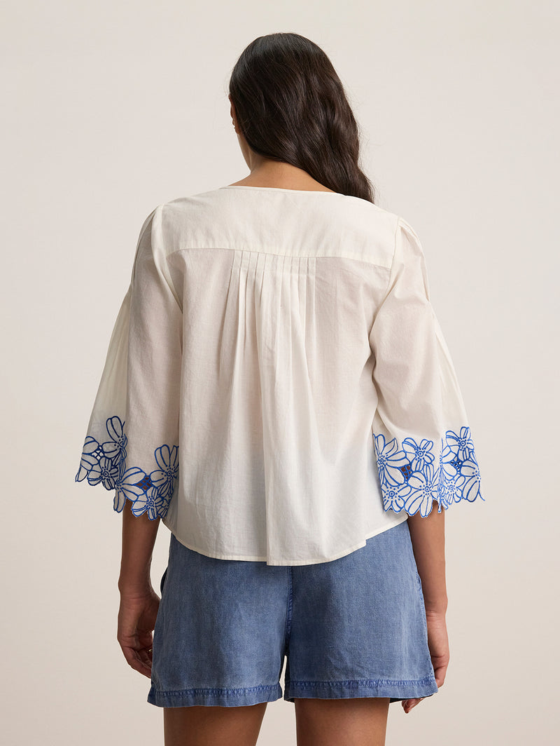 Blake Embroidered Shirt - Cream/Cobalt-Velvet-Over the Rainbow