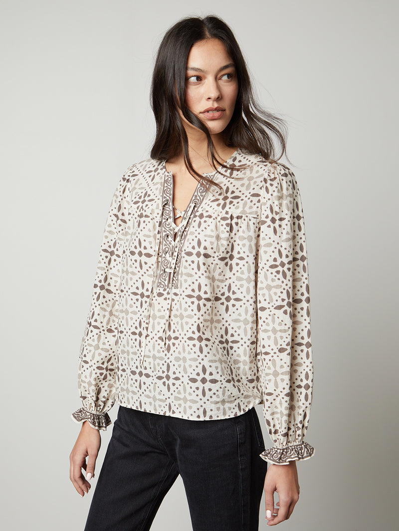 Audette Print Top - Pebble-Velvet-Over the Rainbow