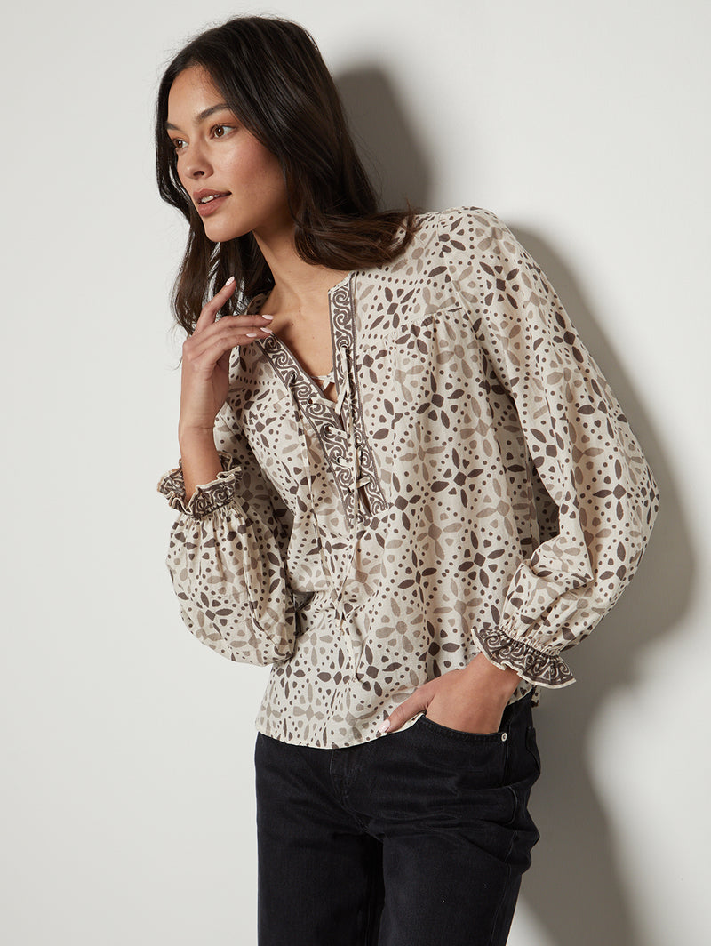 Audette Print Top - Pebble-Velvet-Over the Rainbow