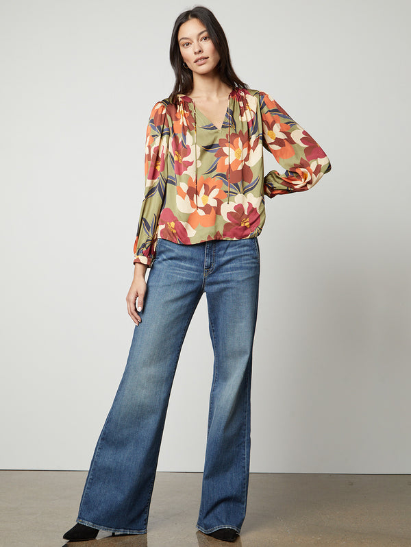 Isra Long Sleeve Print Top - Hydrangea-Velvet-Over the Rainbow