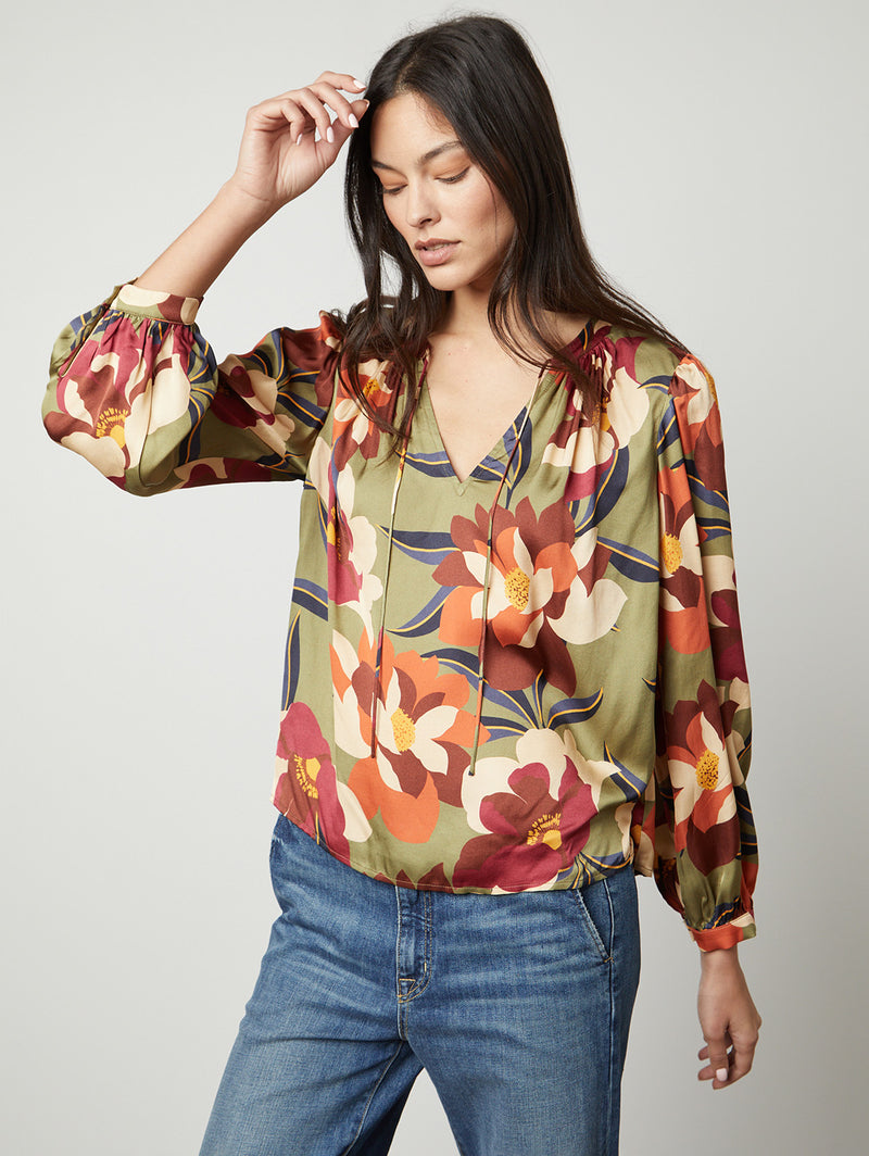 Isra Long Sleeve Print Top - Hydrangea-Velvet-Over the Rainbow
