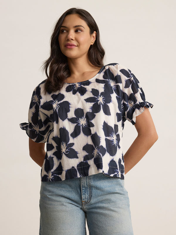 Delilah Print Voile Top - Asul-Velvet-Over the Rainbow