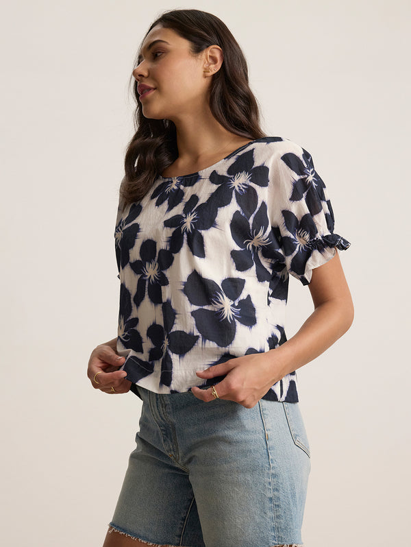 Delilah Print Voile Top - Asul-Velvet-Over the Rainbow