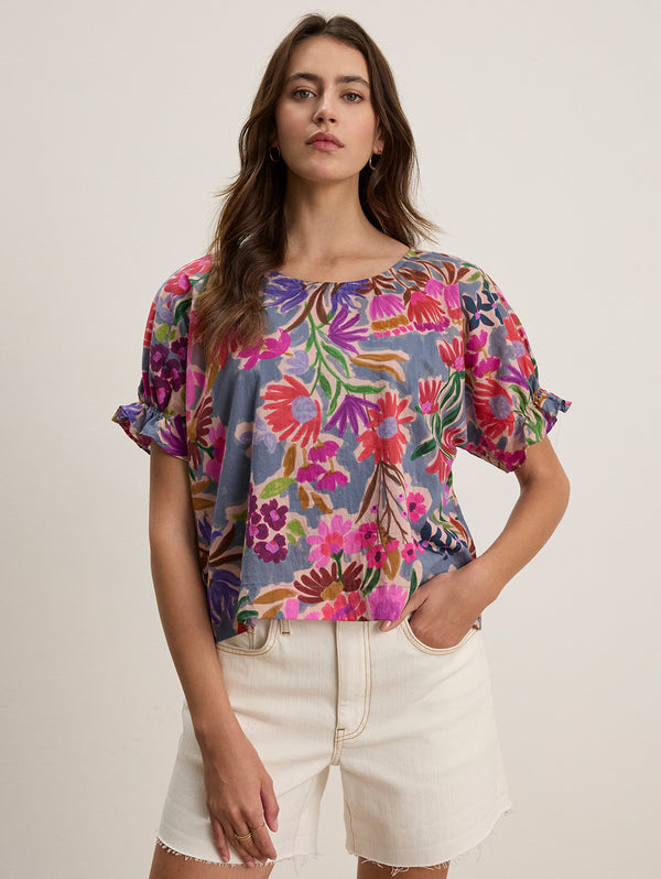 Delilah Print Voile Top - Tahiti-Velvet-Over the Rainbow