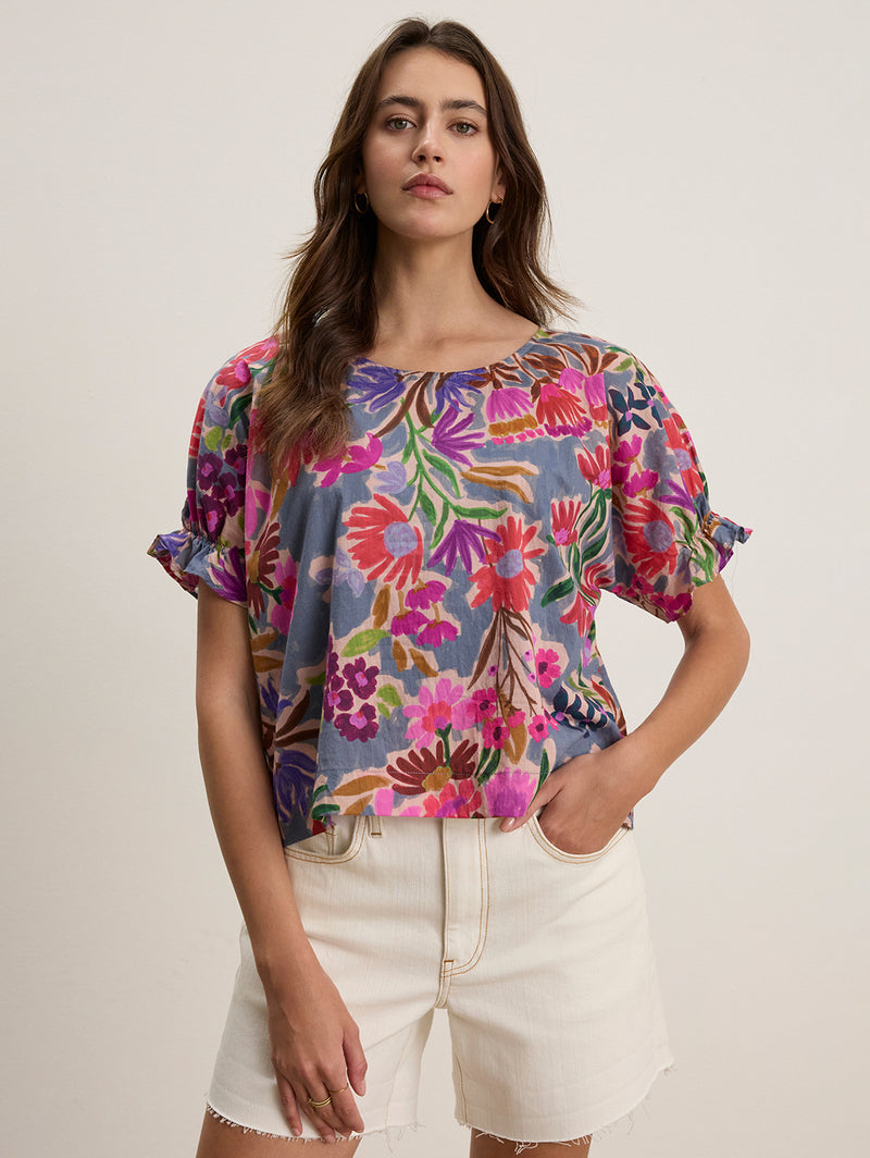 Delilah Print Voile Top - Tahiti-Velvet-Over the Rainbow