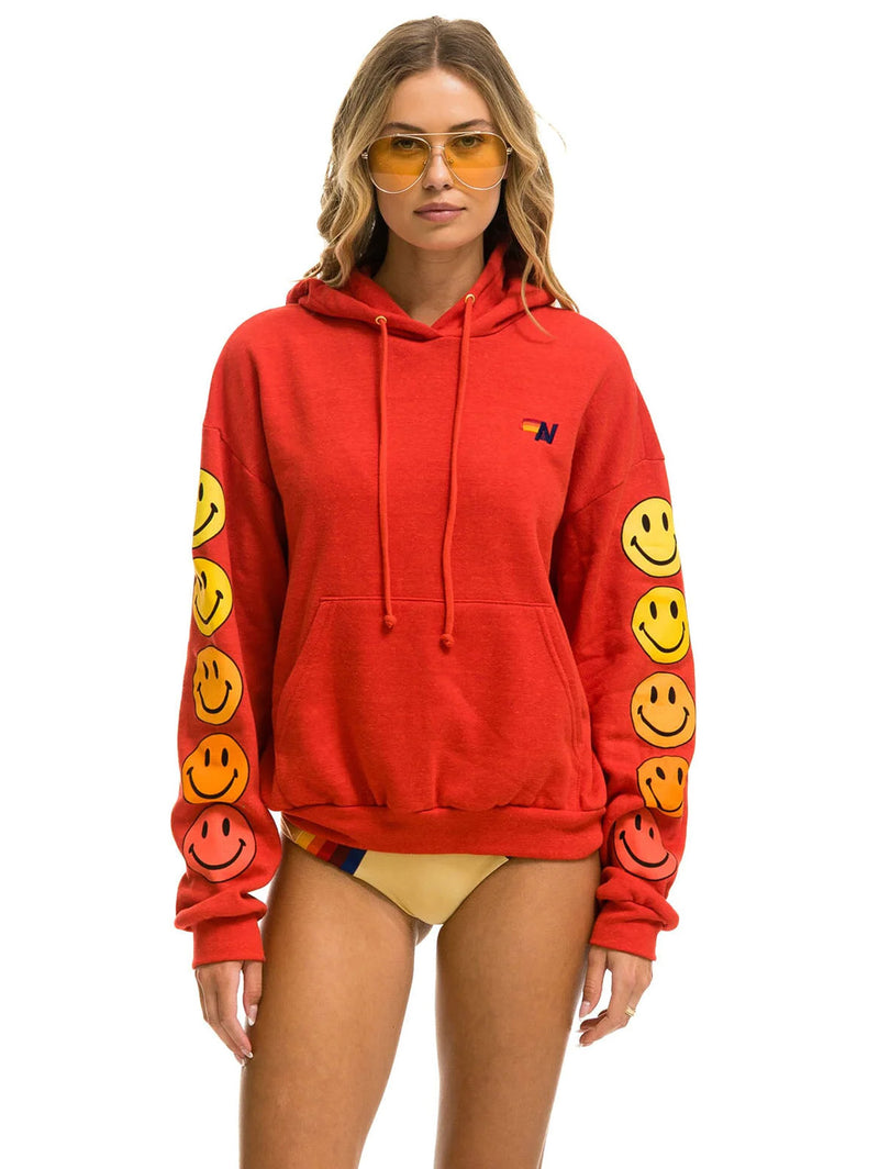 Smiley Sunset Pullover Relaxed Hoodie - Red-AVIATOR NATION-Over the Rainbow