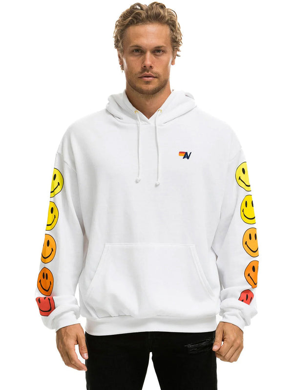 Smiley Sunset Pullover Relaxed Hoodie - White-AVIATOR NATION-Over the Rainbow
