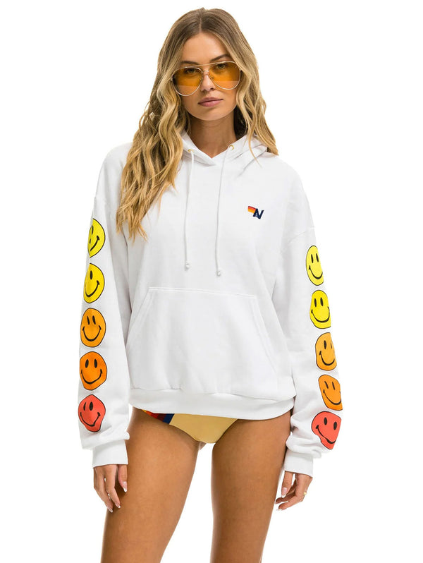 Smiley Sunset Pullover Relaxed Hoodie - White-AVIATOR NATION-Over the Rainbow