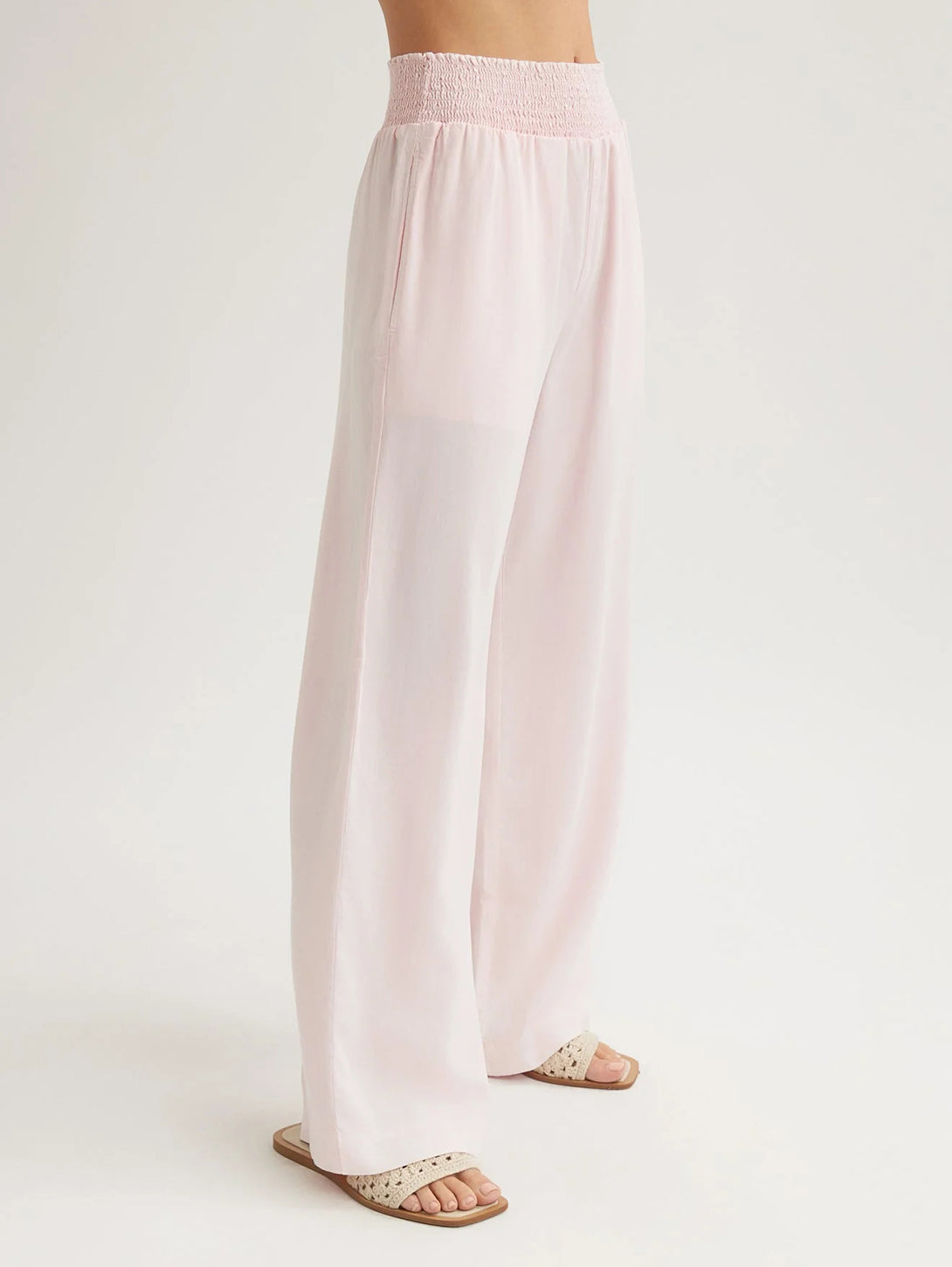 Smocked Waist Wide Leg Pant - Petal Pink-Bella Dahl-Over the Rainbow