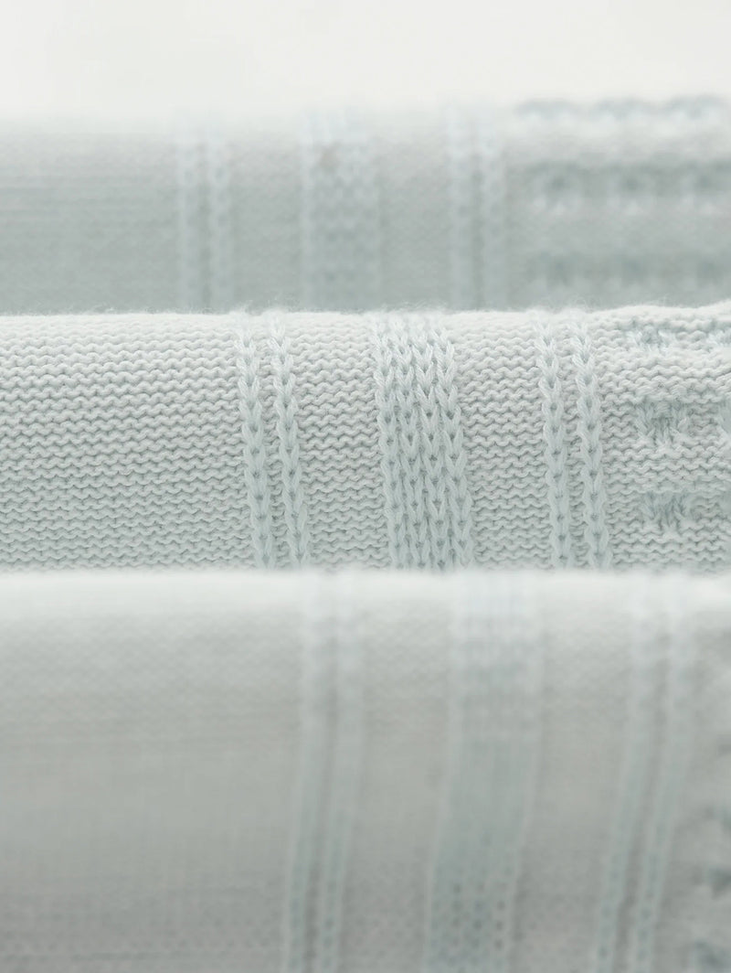 Turin Polo - Pale Blue/Ecru Knit Retro Stripe-Wax London-Over the Rainbow