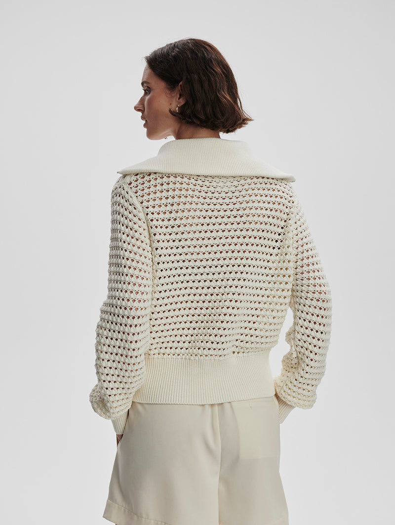 Eloise Full Zip Knit Sweater - Egret-VARLEY-Over the Rainbow