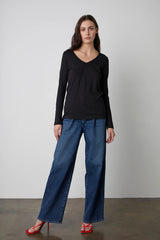 Blaire Long Sleeve V-Neck Tee-Velvet-Over the Rainbow
