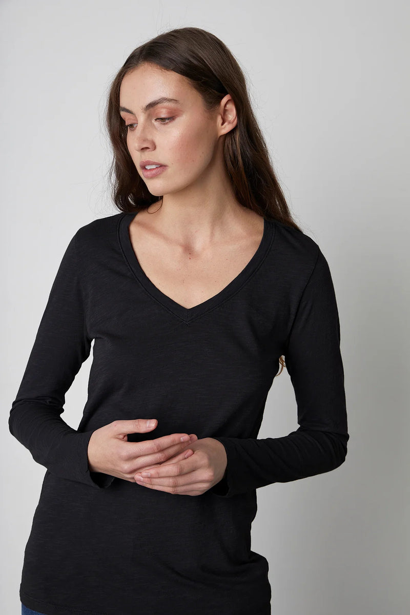 Blaire Long Sleeve V-Neck Tee-Velvet-Over the Rainbow