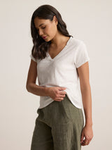 Eli V-Neck Tee - White-Velvet-Over the Rainbow