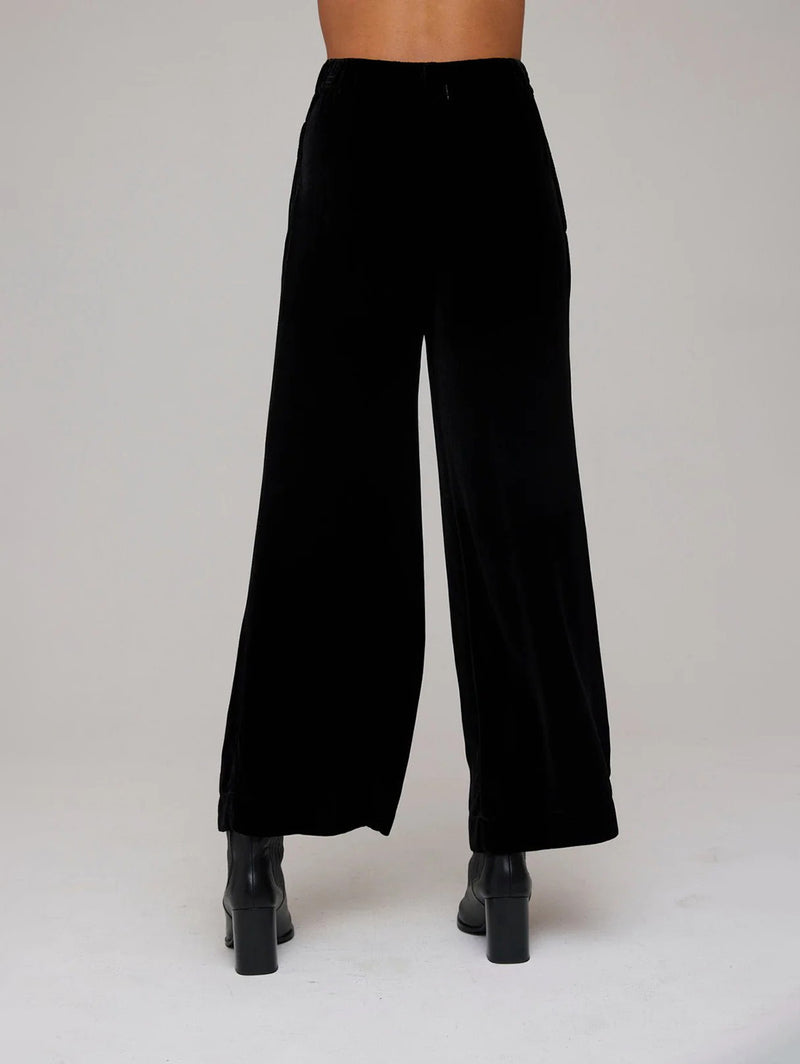 Velvet Pleated Wide Leg Trouser - Black-Bella Dahl-Over the Rainbow