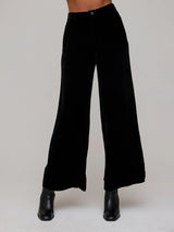 Velvet Pleated Wide Leg Trouser - Black-Bella Dahl-Over the Rainbow