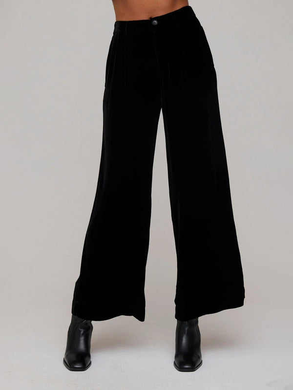 Velvet Pleated Wide Leg Trouser - Black-Bella Dahl-Over the Rainbow