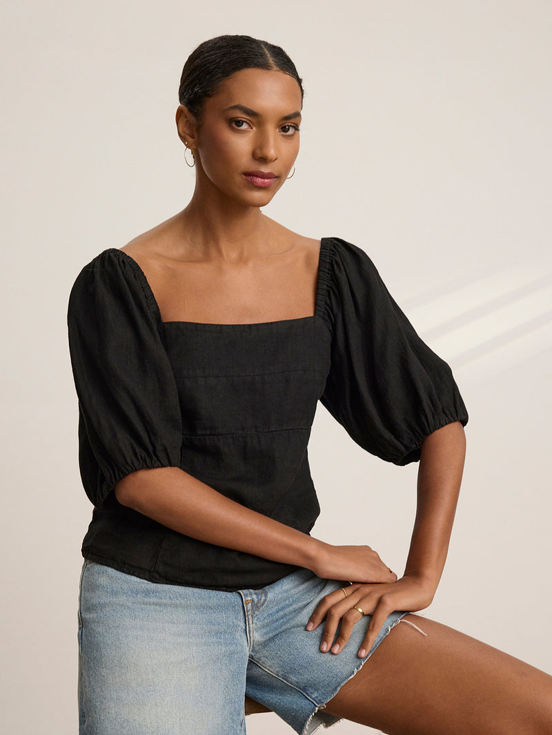 Olivia Linen Top - Black-Velvet-Over the Rainbow