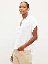 Aria Short Sleeve Linen Shirt - White-Velvet-Over the Rainbow